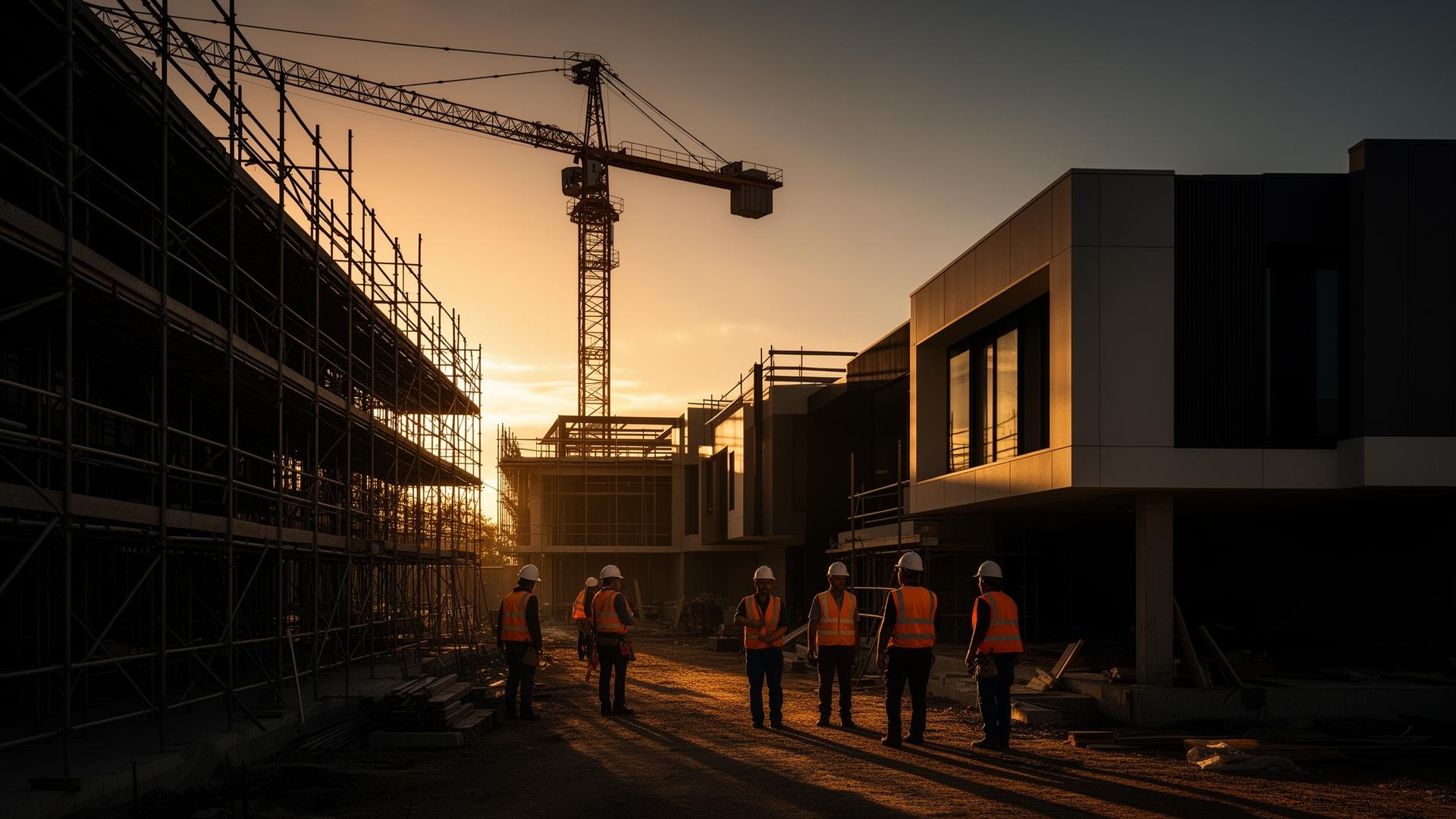 Construction site at golden hour